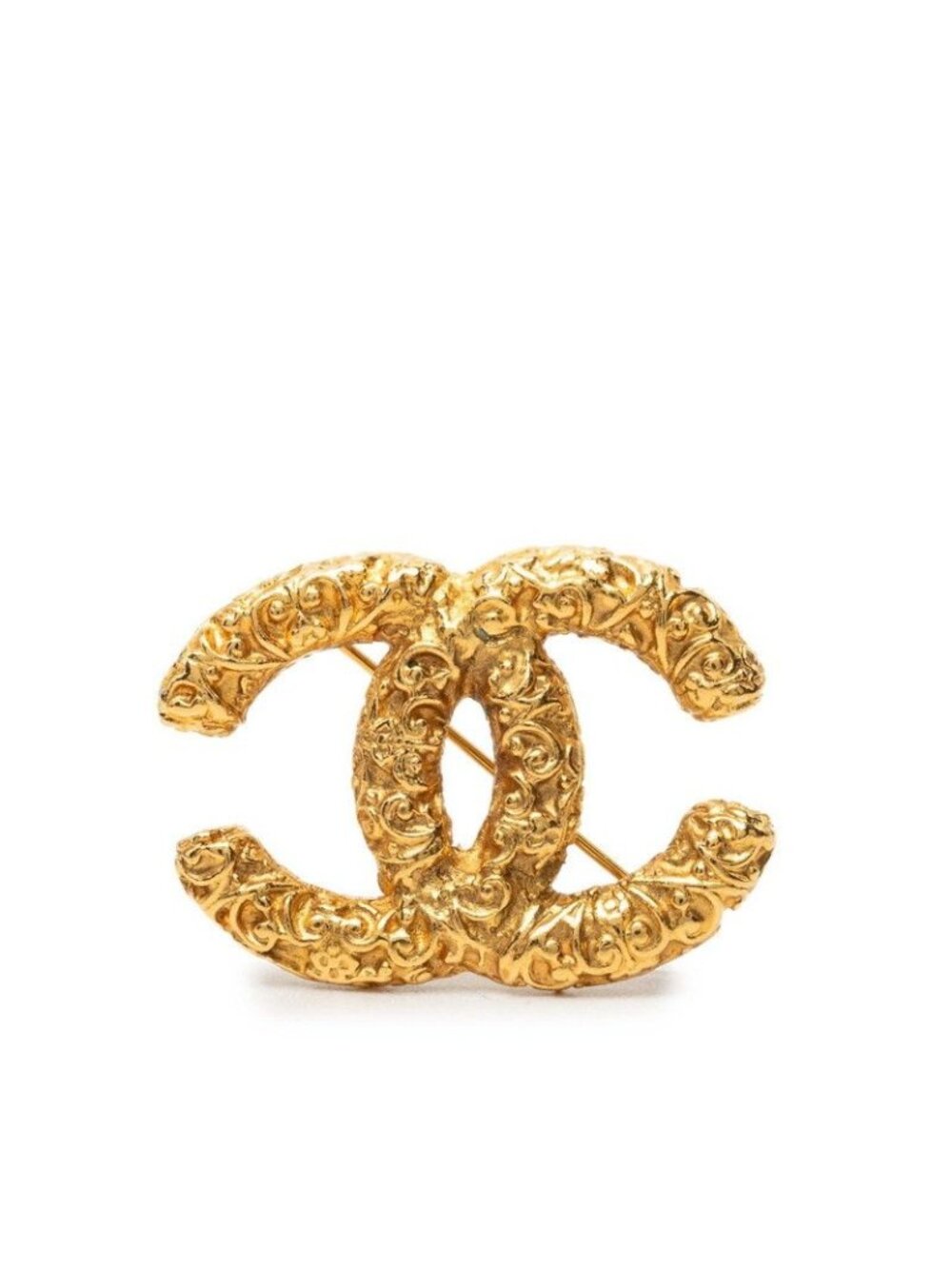 Chanel CC Logo Lava Brooch 93A Vintage Gold Plated